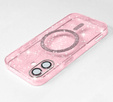 Husă pentru iPhone 16, ERBORD Glitter MagSafe, roz + Sticlă pentru ecran