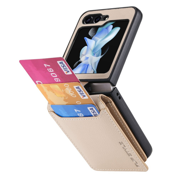 Carcasă pentru Samsung Galaxy Z Flip6 5G, Card Slot Ring Case, bej