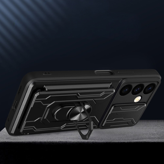 Husă blindată pentru Samsung Galaxy S24, Camera Slide Card Slot, negru