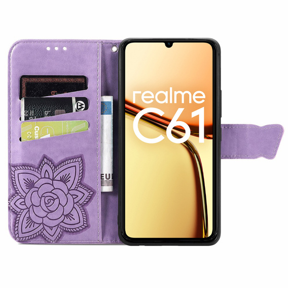 Cu clapetă pentru Realme C61, Butterfly, violet