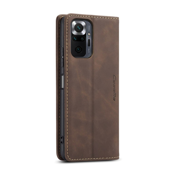 Husa CASEME pentru Xiaomi Redmi Note 10 Pro, Leather Wallet Case, cafea