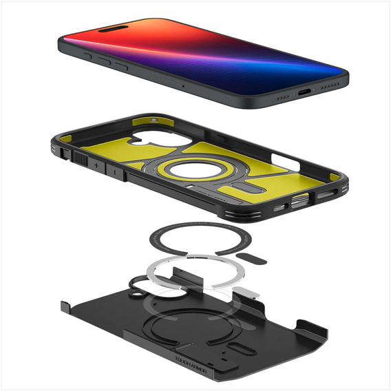 Carcasa Spigen pentru iPhone 16 Plus, Tough Armor Mag MagSafe, negru + 9H Tempered Glass