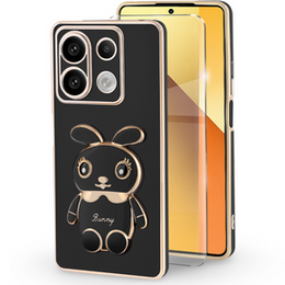 Carcasă pentru Xiaomi Redmi Note 13 5G, Rabbit, negru + sticlă călită 9H