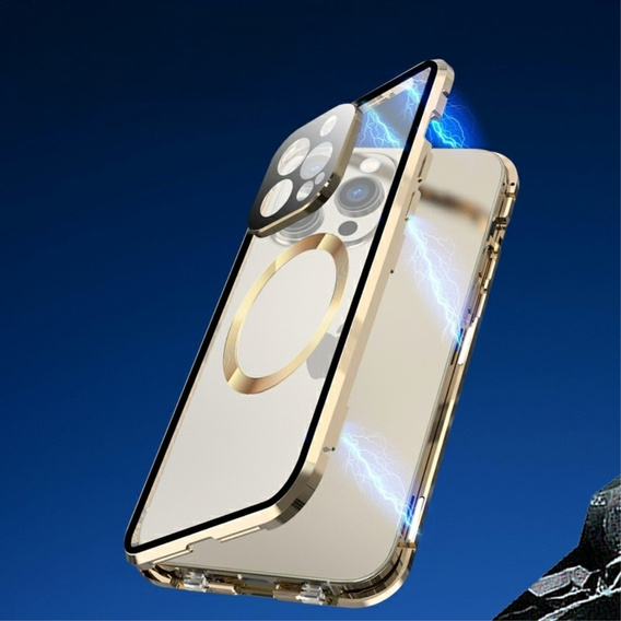 Carcasa Magnetic Dual Glass MagSafe pentru iPhone 15 Plus, de aur