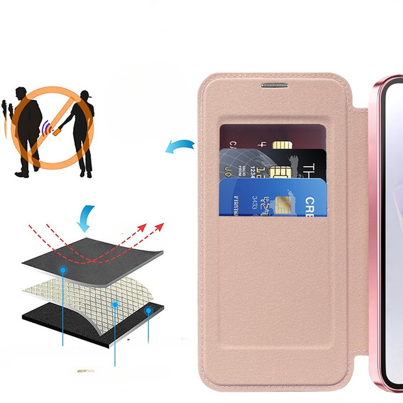Cu clapetă pentru Samsung Galaxy A36, RFID Wallet MagSafe CamShield, roz