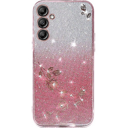 Husă pentru Samsung Galaxy S24+ Plus, Glitter Flower, roz rose gold