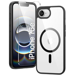 Carcasă magnetică pentru iPhone 16E, MagSafe, negru + sticlă temperată 9H