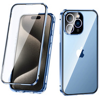 Husa pentru iPhone 15 Pro, Magnetic Dual Glass, albastru