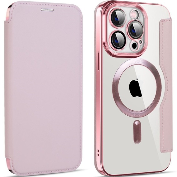 Cu clapetă pentru iPhone 14 Pro, RFID Wallet MagSafe CamShield, roz