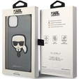 Karl Lagerfeld Huse pentru iPhone 14, Saffiano Karl's Head Patch, de argint