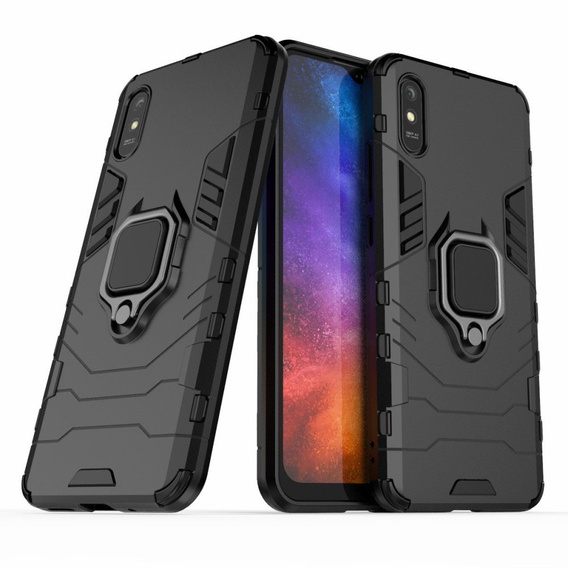 Huse pentru Xiaomi Redmi 9A, Kickstand Ring, negru