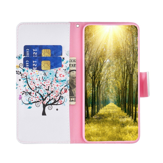 Cu clapetă pentru Samsung Galaxy M34, Wallet, colorful tree, alb