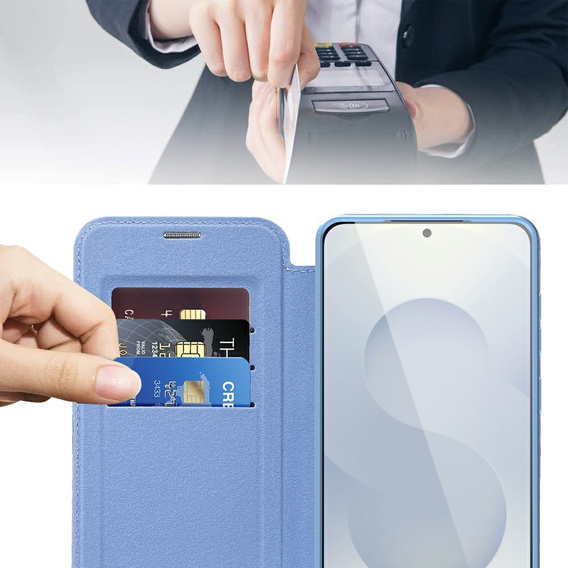 Cu clapetă pentru Samsung Galaxy S25 Edge, RFID Wallet MagSafe CamShield, albastru