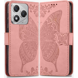 Cu clapetă pentru Honor 400 Lite, Butterfly, roz rose gold