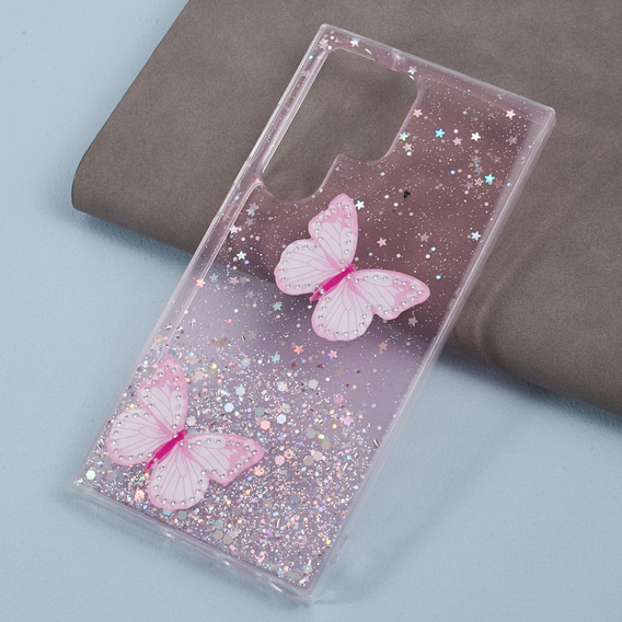 Husă pentru Samsung Galaxy S24 Ultra, Glitter Butterfly, roz