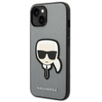 Karl Lagerfeld Huse pentru iPhone 14, Saffiano Karl's Head Patch, de argint