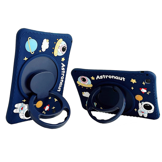 Husă din silicon pentru copii pentru Samsung Galaxy Tab A7 Lite T220 / T225, blindată cu curea, Astronaut, albastru închis