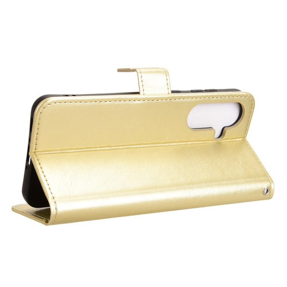 Cu clapetă pentru Samsung Galaxy A56, Crazy Horse Wallet, de aur