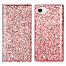 Carcasa flip pentru iPhone 16E, Card Slot Glittery, roz