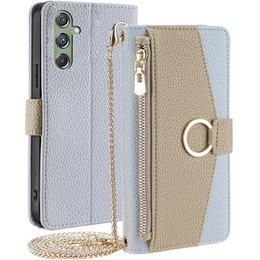 Carcasă flip pentru Samsung Galaxy M34 5G, Wallet Zipper Pocket, cu oglindă, albastru