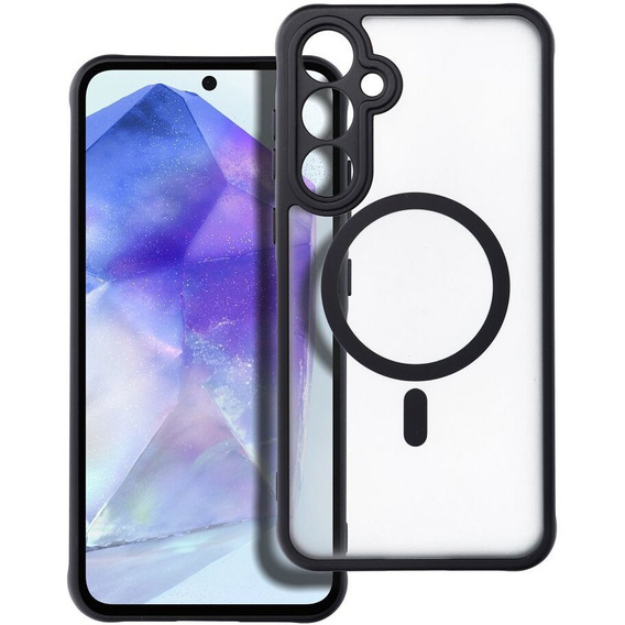 Husă pentru Samsung Galaxy A55, pentru MagSafe, ERBORD Matt Case, negru + sticlă pentru ecran