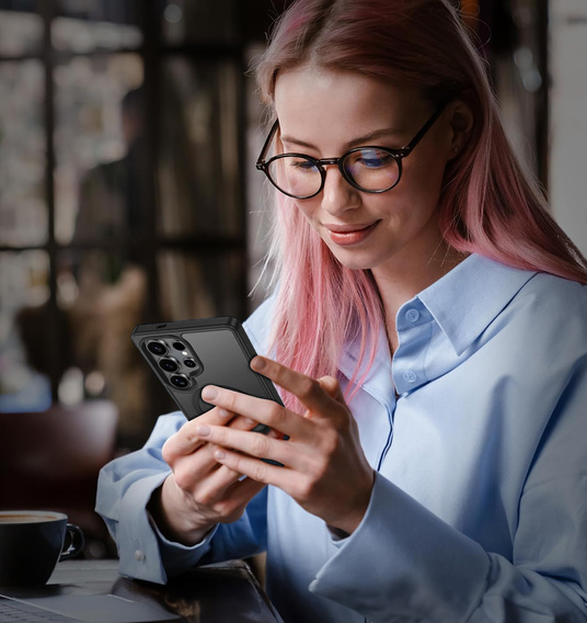 Husă pentru Samsung Galaxy S25 Ultra, pentru MagSafe, ERBORD Matt Case, negru + sticlă pentru ecran