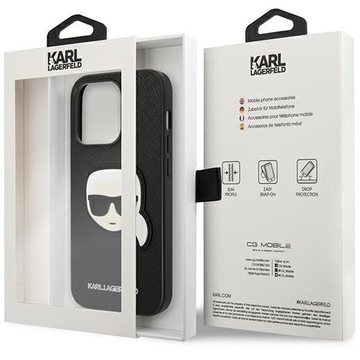 Karl Lagerfeld Huse pentru iPhone 14 Pro Max, Saffiano Karl's Head Patch, negru