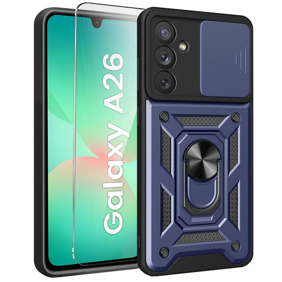 Carcasă blindată pentru Samsung Galaxy A26, CamShield Slide, albastru + sticlă călită 9H