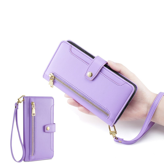 Cu clapetă pentru iPhone 14 Pro, Wallet Zipper Pocket, violet