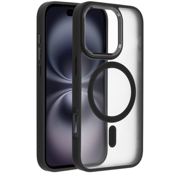 Husă pentru iPhone 16 Pro Max, pentru MagSafe, ERBORD Matt Case, transparent / negru + sticlă pentru ecran