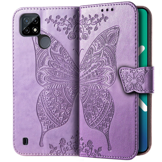 Cu clapetă pentru Realme C21Y / C25Y, Butterfly, violet