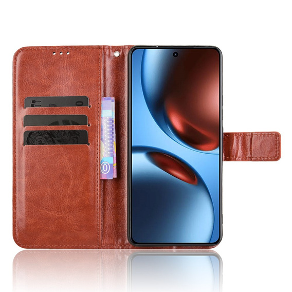 Cu clapetă pentru Realme GT 7 / 7T, Crazy Horse Wallet, maro