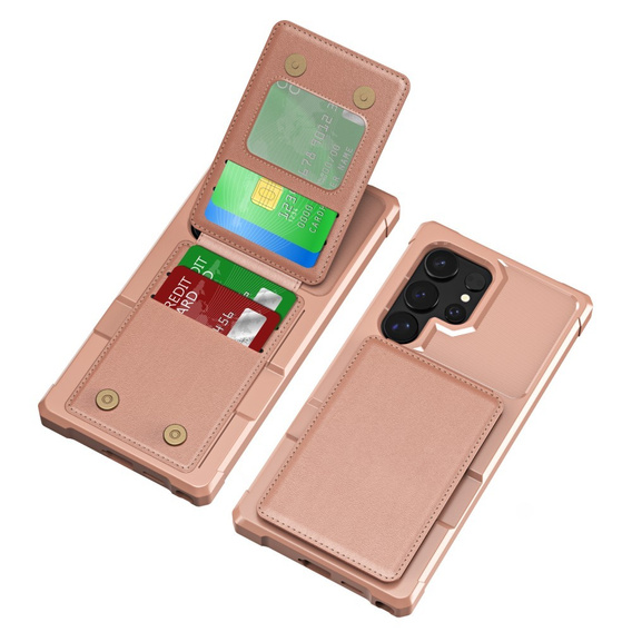 Husa pentru Samsung Galaxy S25 Ultra, Card Holder Kickstand, roz