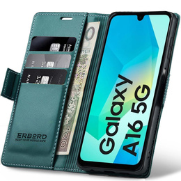 Husă pentru Samsung Galaxy A16, ERBORD Glossy Litchi, portofel cu clapetă, verde