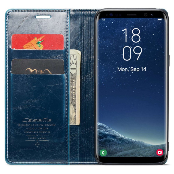 Carcasă flip CASEME pentru Samsung Galaxy S8, Waxy Textured, albastru
