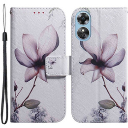 Cu clapetă pentru Oppo A17, Wallet, kwiat, alb