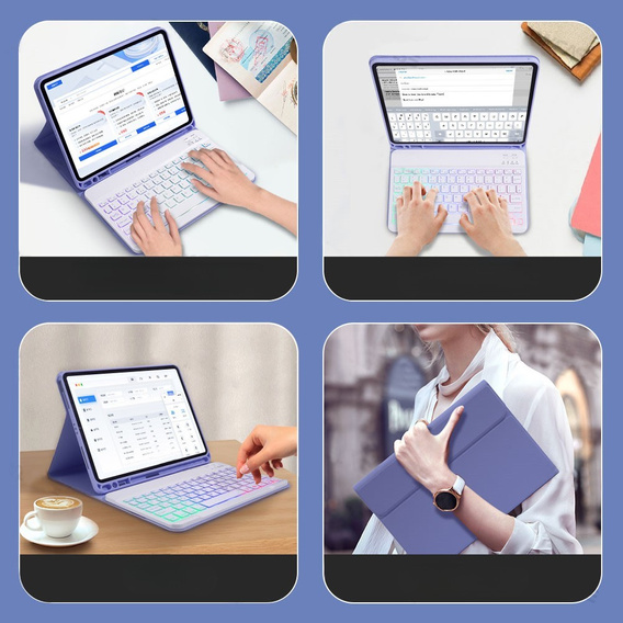 Husă cu tastatură bluetooth iluminată pentru iPad 10.9 2022 (10 gen.), violet