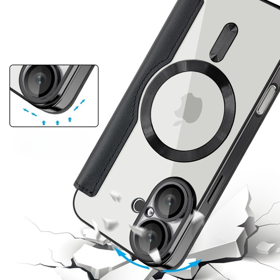 Cu clapetă pentru iPhone 16, RFID Wallet MagSafe CamShield, negru