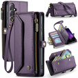 Husă CASEME pentru Samsung Galaxy S25 FE, RFID Leather Wallet, cu curea de umăr, violet