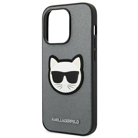 Karl Lagerfeld Huse pentru iPhone 14 Pro, Saffiano Choupette Head Patch, de argint