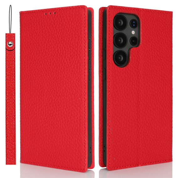 Cu clapetă pentru Samsung Galaxy S25 Ultra, Litchi Skin Grain, roșu
