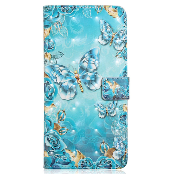 Cu clapetă pentru Samsung Galaxy A05s, Wallet, Blue Gold Butterflies, albastru