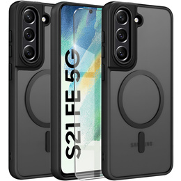 Husă pentru Samsung Galaxy S21 FE, pentru MagSafe, ERBORD Matt Case, negru + sticlă pentru ecran