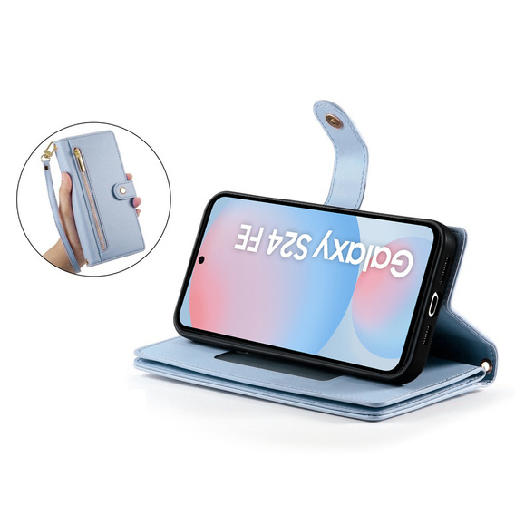 Cu clapetă pentru Samsung Galaxy S24 FE, Wallet Zipper Pocket, albastru