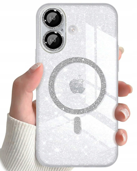 Husă pentru iPhone 16, ERBORD Glitter MagSafe, transparentă + Sticlă pentru ecran