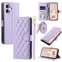 Husă cu clapetă pentru iPhone 16 Plus, Rhombus Crossbody Leather, violet