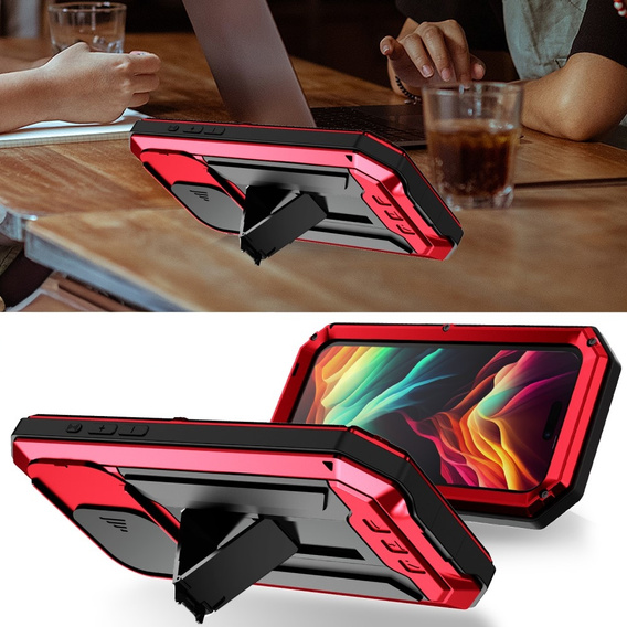 Husă pentru iPhone 15 Pro Max, R-JUST CamShield Slide, armată, roșu / negru