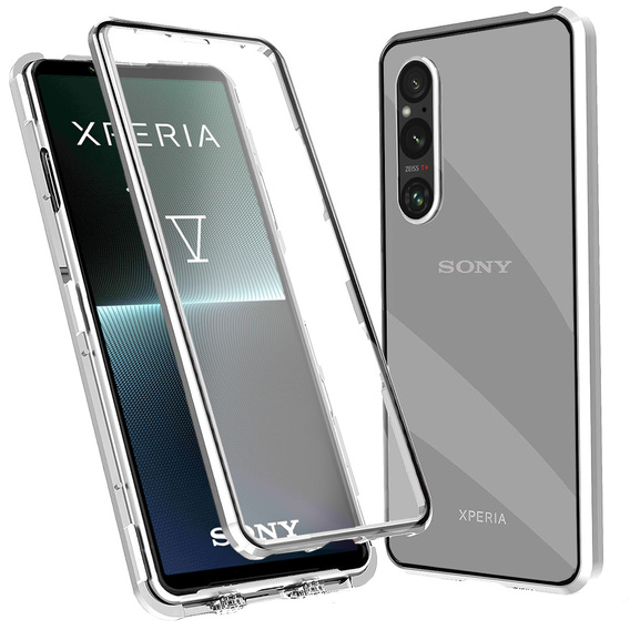 Husa pentru Sony Xperia 1 V, Magnetic Dual Glass, de argint