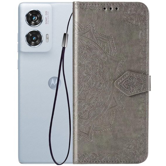 Cu clapetă pentru Motorola Edge 50 Fusion 5G, Mandala, gri