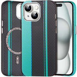 Carcasa pentru iPhone 15, Carbon Fiber MagSafe, negru / albastru